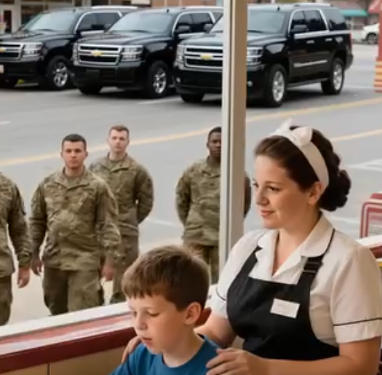 Waitress quietly fed a lonely boy every morning — until four black SUVs pulled up outside the diner and made the whole town go silent