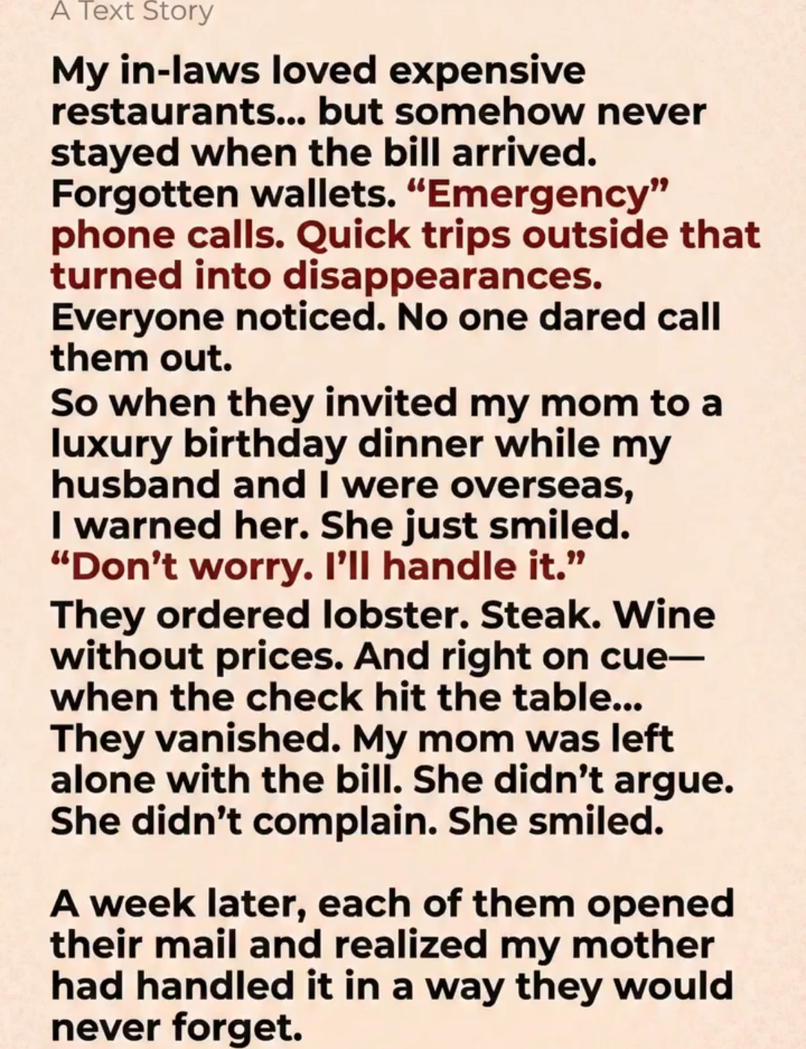 My Mom Handled a Luxury Dinner Trap With Pure Dignity