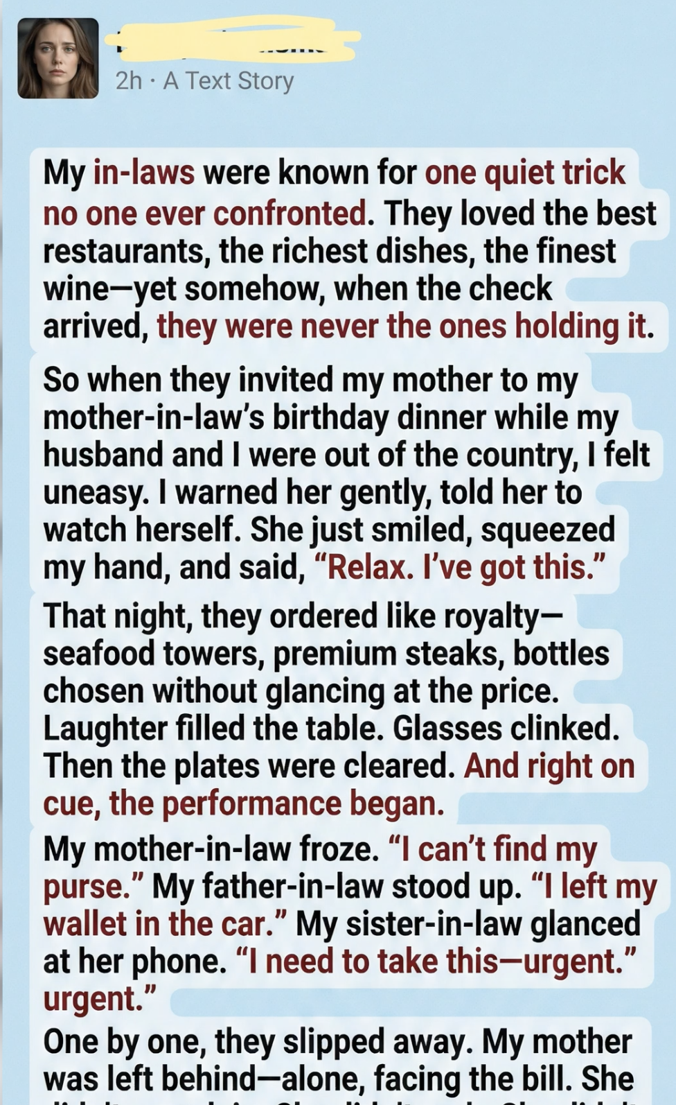 My Mother-In-Law’s Birthday Dinner Ended in Public Shame When My Mom Refused to Pay